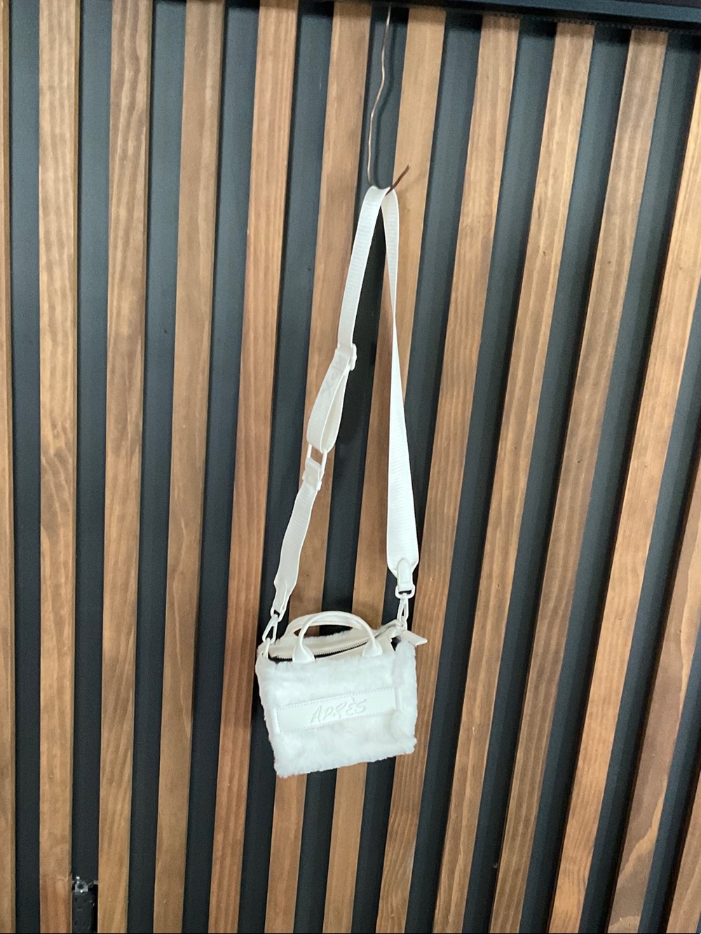 Betsey Johnson White Faux-Fur Crossbody Cosmetic Bag with Adjustable Strap